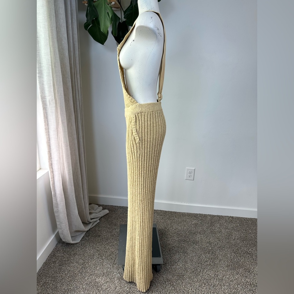 Free People Tan Ribbed Knit Jumpsuit with Ruffle Sleeve Top Size M - Picture 4 of 7